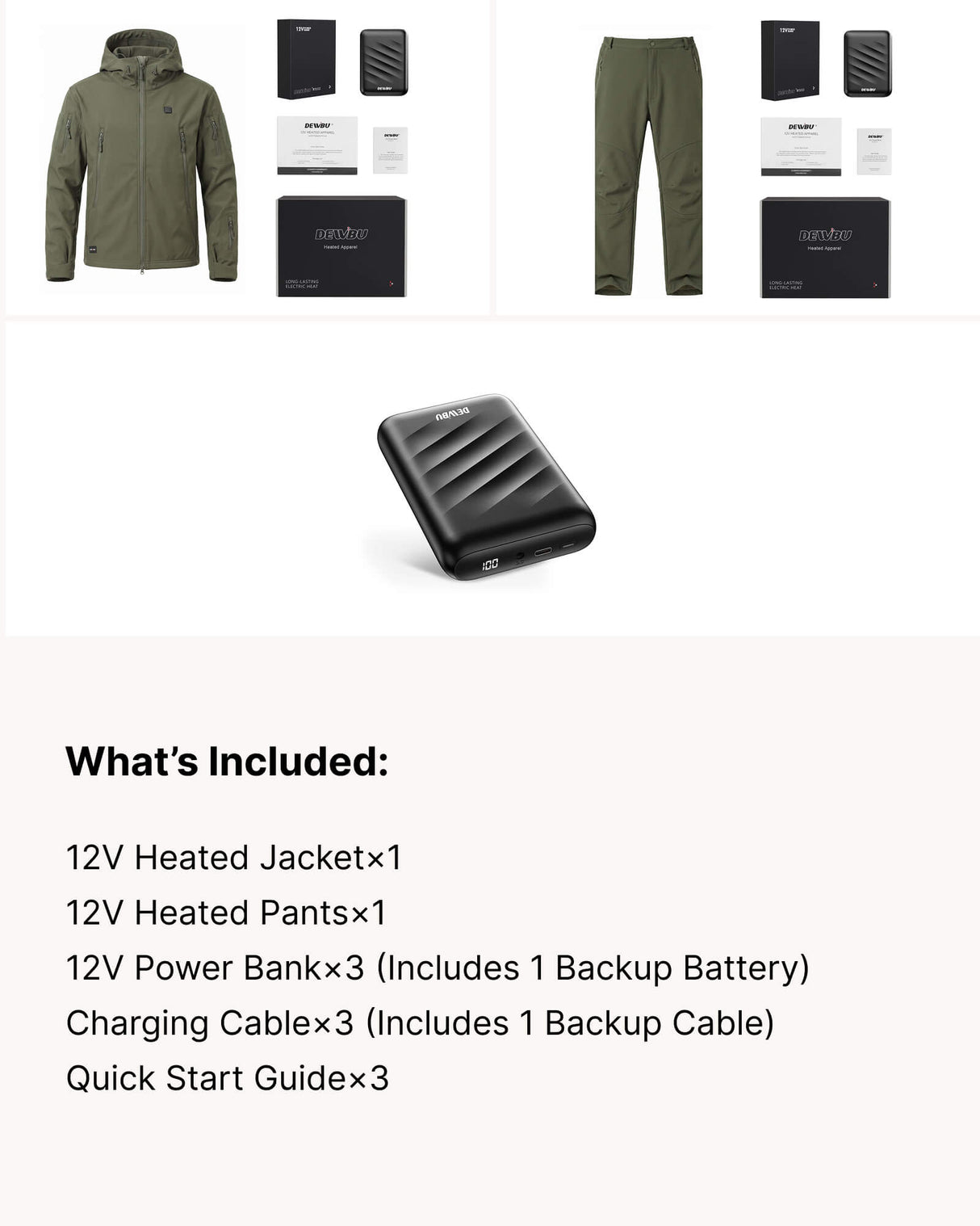 12V Hunting/Outdoor Full-Body Softshell Heated Suit & Extra Battery Bundle in Olive Green