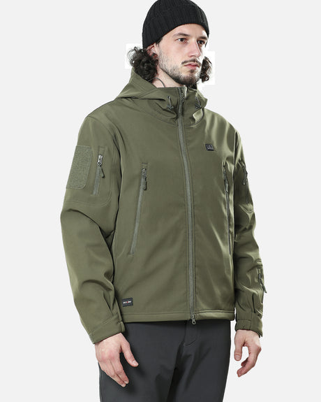 Men's Soft Shell Heated Jacket With 12V Battery Pack - Olive Green