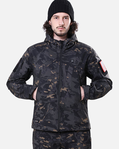 Men's Soft Shell Heated Jacket With 12V Battery Pack - Camo Black