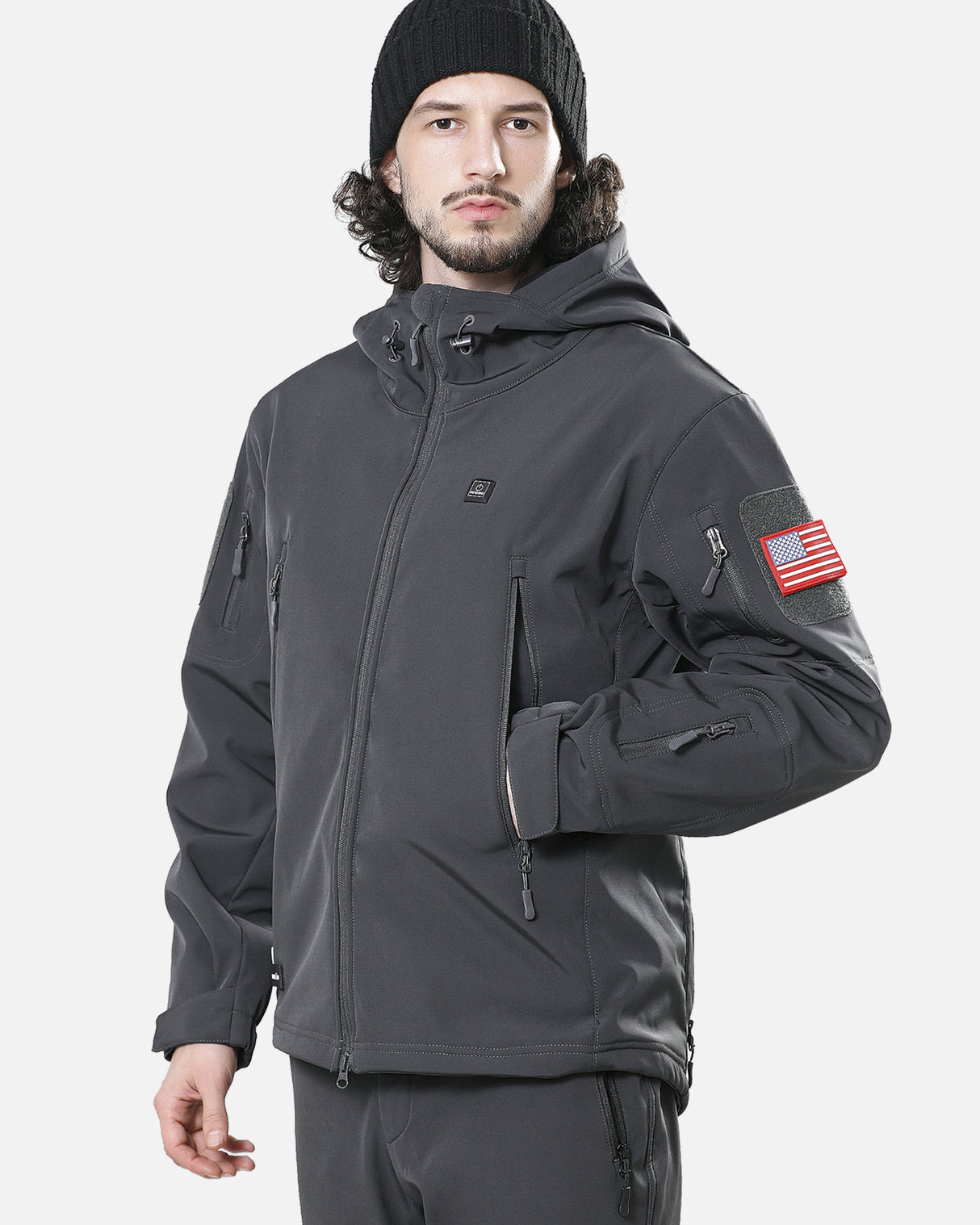 Men's Soft Shell Heated Jacket With 12V Battery Pack - Grey