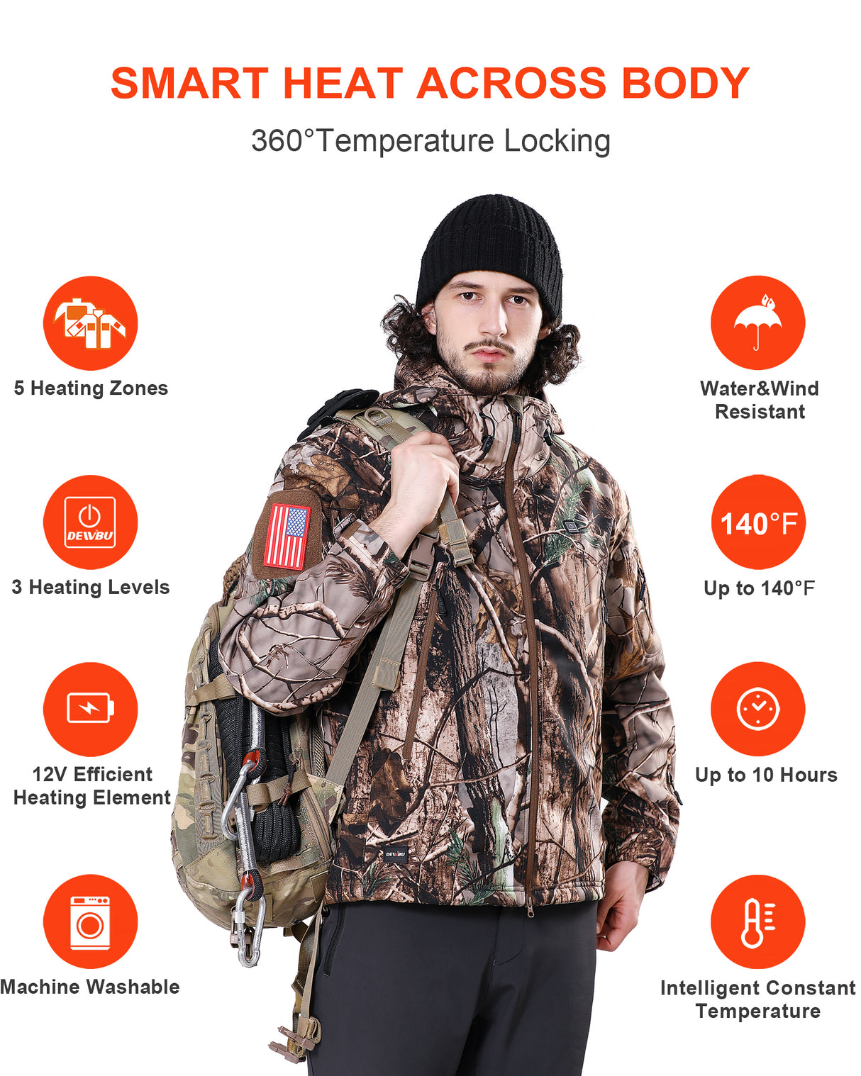 Men's Soft Shell Heated Jacket With 12V Battery Pack - Tree