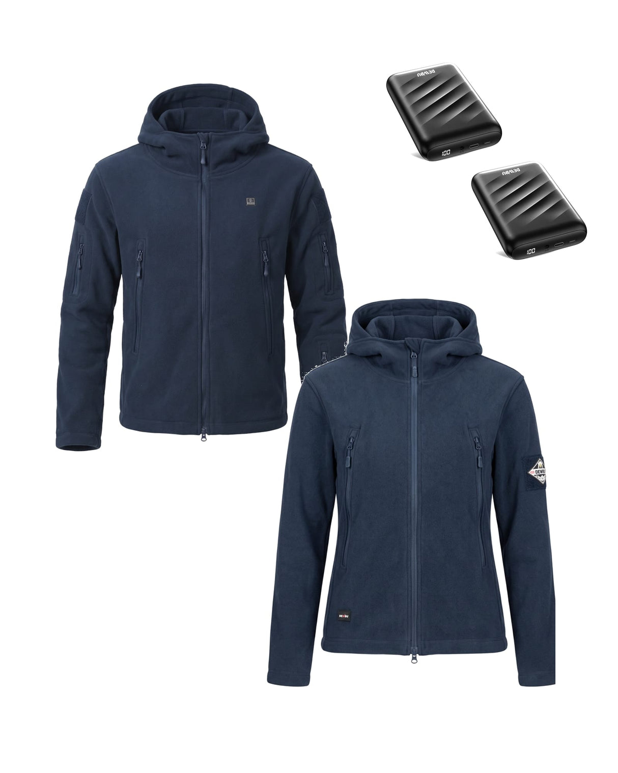 12V His & Hers Everyday-Comfort Fleece Heated Jacket & Extra Battery Bundle in Navy Blue