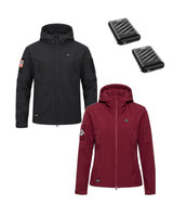 His & Her 12V Softshell Heated Jacket & Extra Battery Gift Bundle in Black & Red