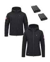 His & Her 12V Softshell Heated Jacket & Extra Battery Gift Bundle in Black