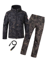 12V Hunting/Outdoor Full-Body Softshell Heated Suit  & Cigarette Lighter Cable Bundle in Camo Black
