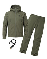 12V Hunting/Outdoor Full-Body Softshell Heated Suit & Cigarette Lighter Cable Bundle in Olive Green
