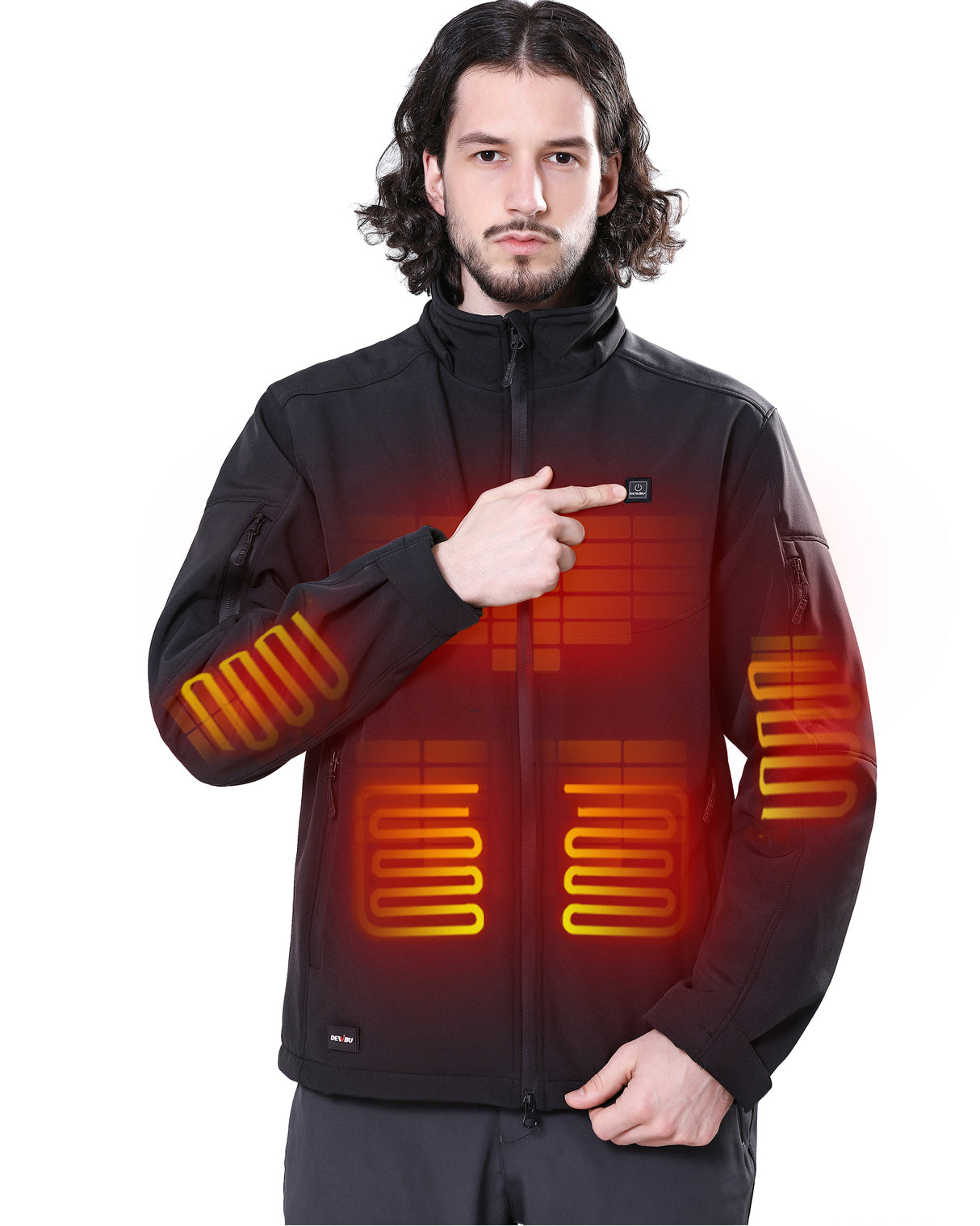 Men's Heated Jacket Detachable Hood With 12V Battery Pack - Black