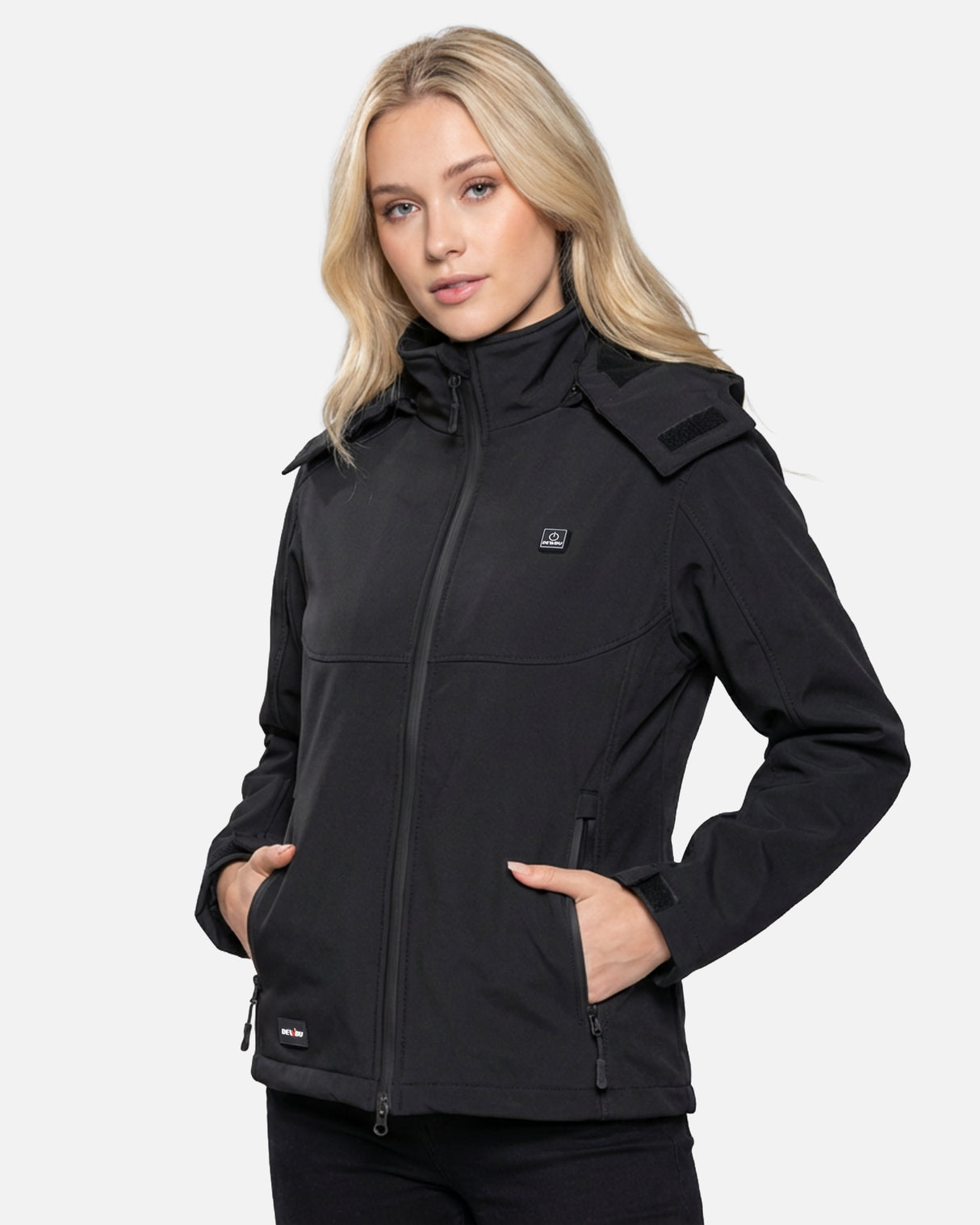 Women's Soft Shell Heated Jacket Detachable Hood With 12V Battery Pack - Black