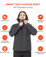 Men's Heated Jacket Detachable Hood With 12V Battery Pack - Grey