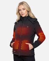 Women's Soft Shell Heated Jacket Detachable Hood With 12V Battery Pack - Black