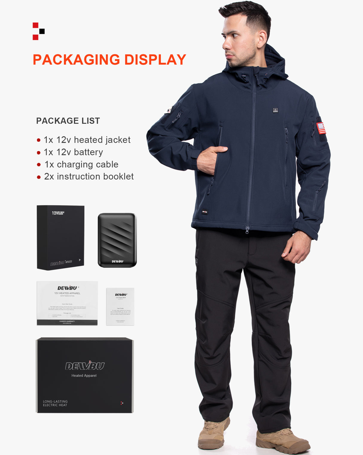 Men's Soft Shell Heated Jacket With 12V Battery Pack - Dark Blue