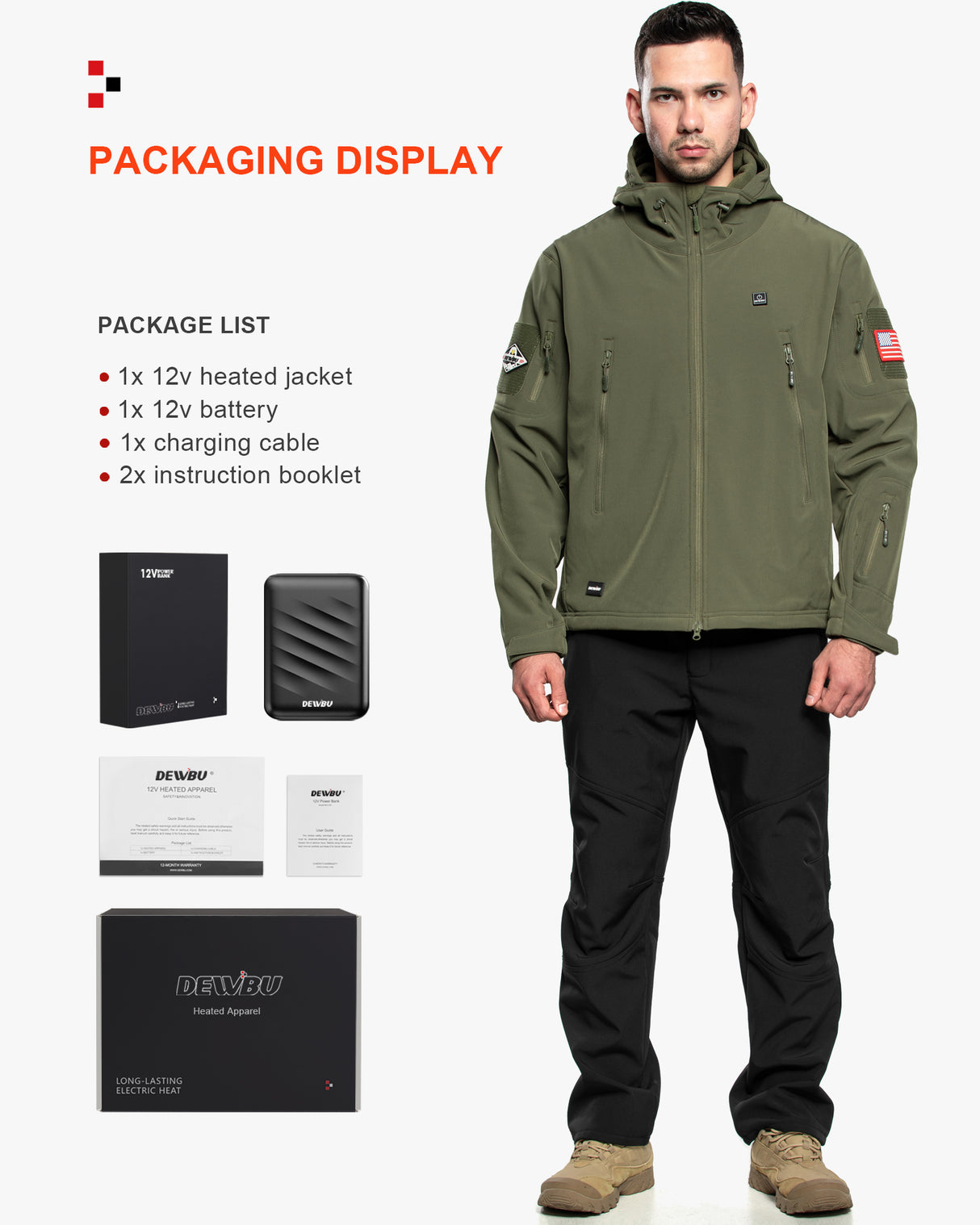 Men's Soft Shell Heated Jacket With 12V Battery Pack - Olive Green
