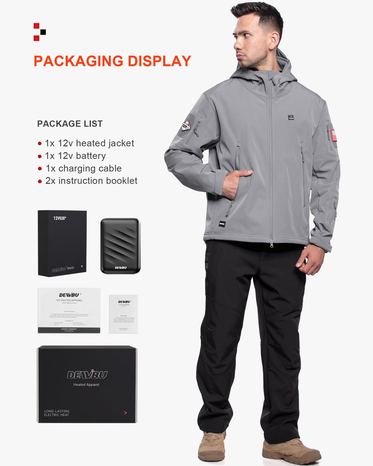 Men's Soft Shell Heated Jacket With 12V Battery Pack - Light Gray