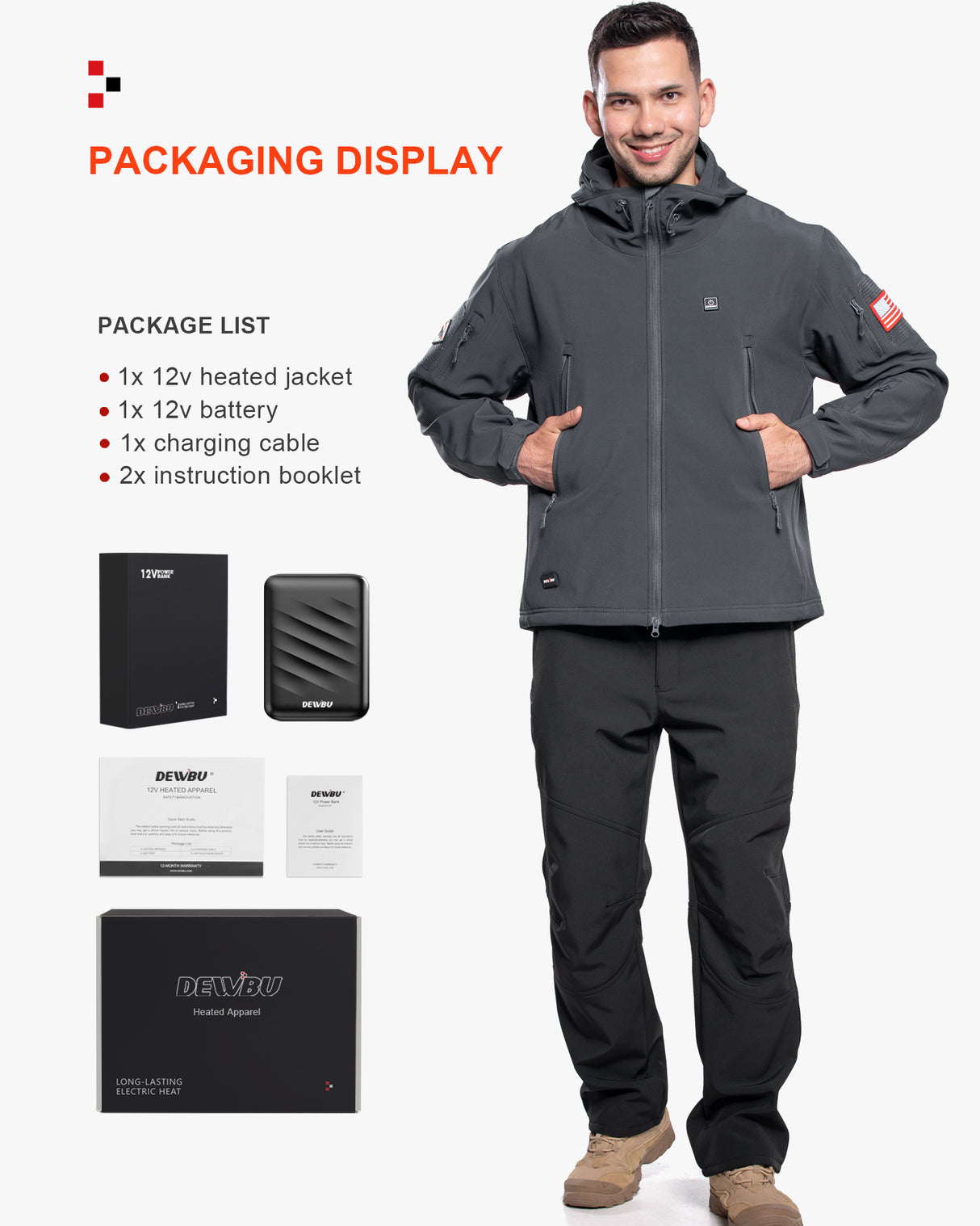 Men's Soft Shell Heated Jacket With 12V Battery Pack - Grey