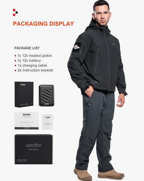 Men's Soft Shell Heated Jacket With 12V Battery Pack