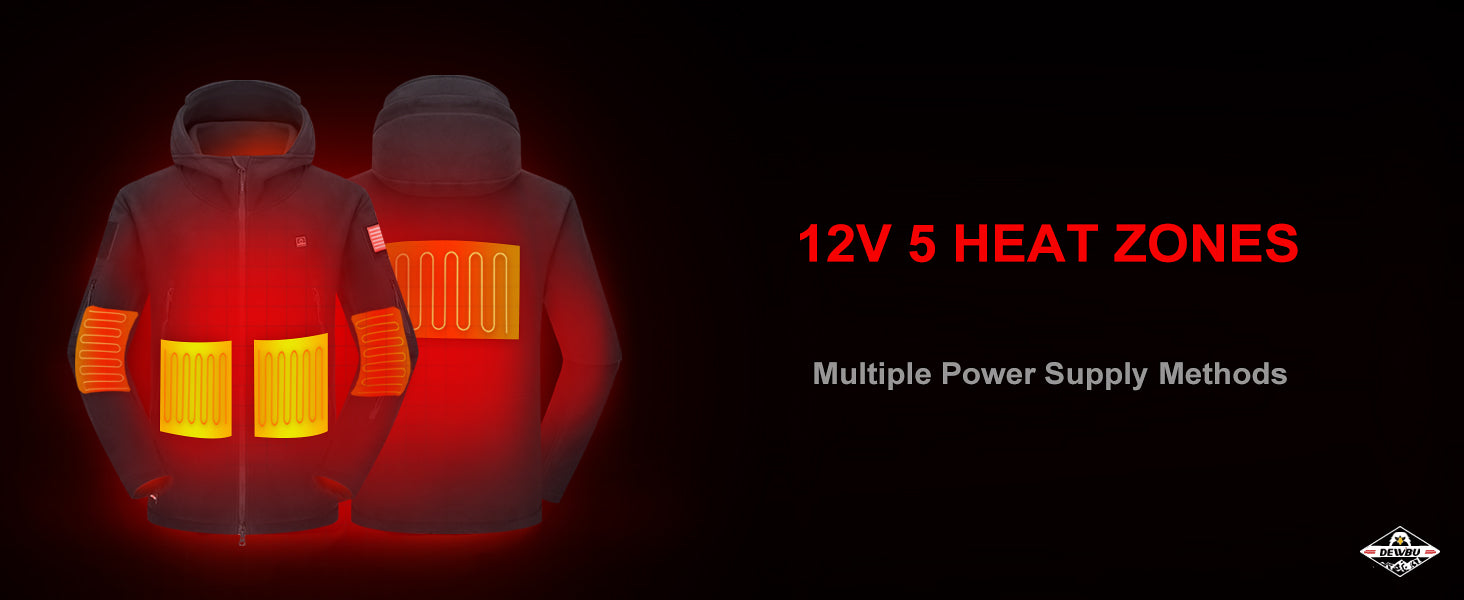 DEWBU® Men's Polar Fleece Heated Jacket With 12V Battery Pack Black