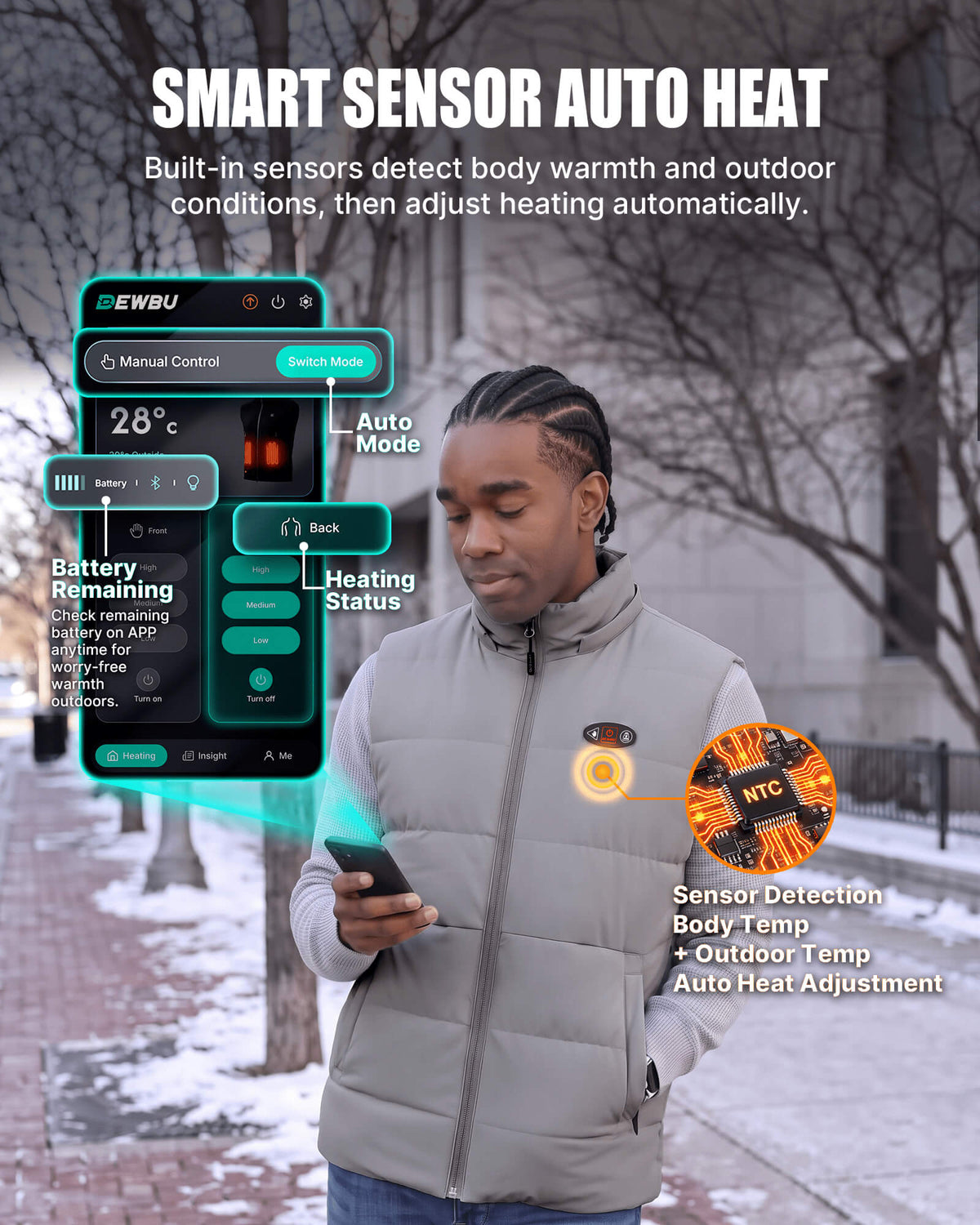 Pre-Order Men's AI-Powered Smart Heated Vest with 12V Battery Pack