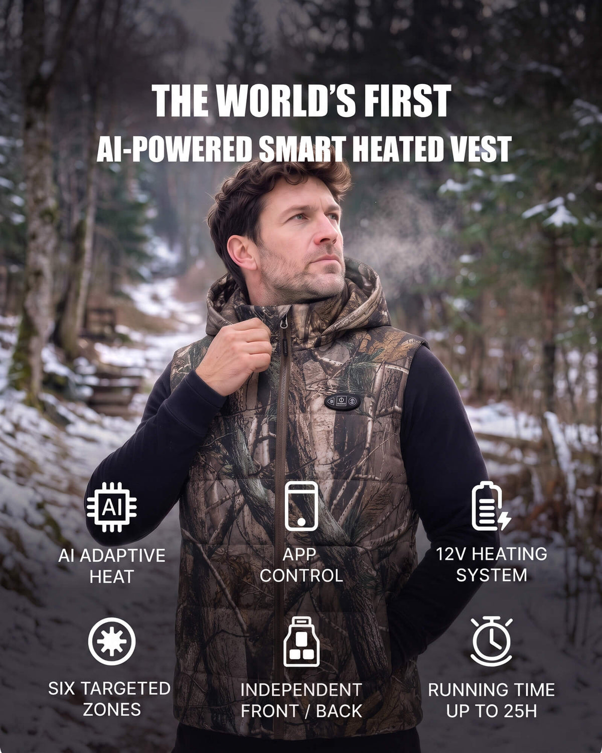 Pre-Order Men's AI-Powered Smart Heated Vest with 12V Battery Pack