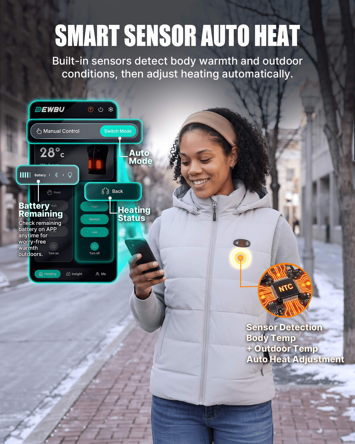 Pre-Order Women's AI-Powered Smart Heated Vest with 12V Battery Pack