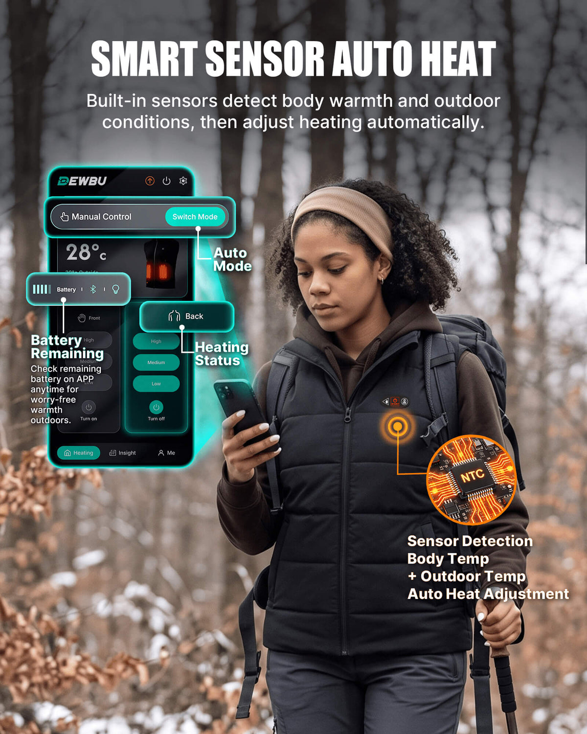 Pre-Order Women's AI-Powered Smart Heated Vest with 12V Battery Pack