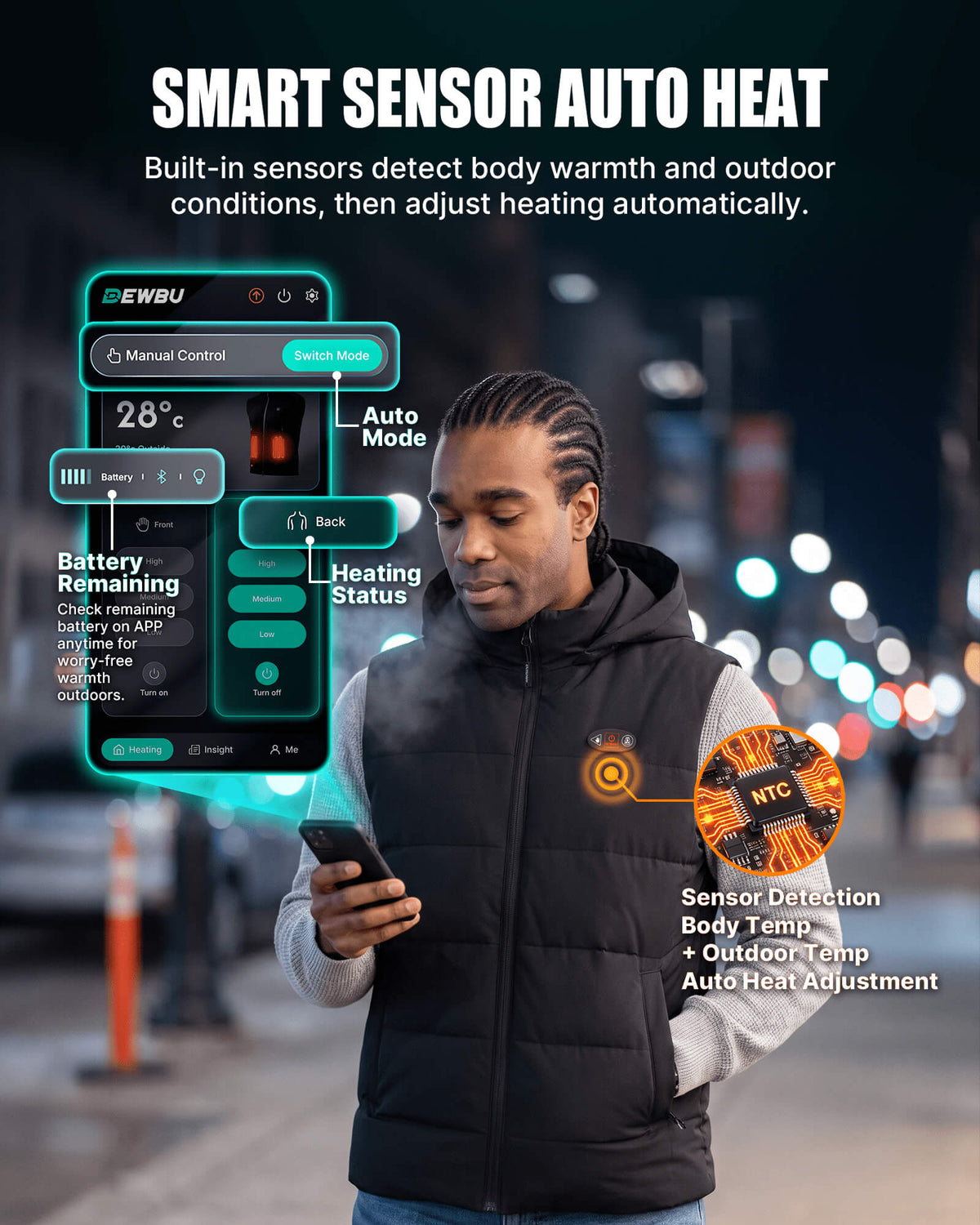 Pre-Order Men's AI-Powered Smart Heated Vest with 12V Battery Pack