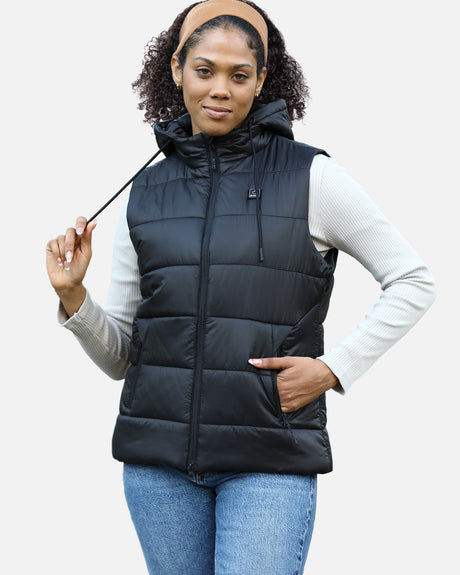 Women's Heated Vest Detachable Hood With 12V Battery Pack - Black