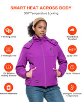 Women's Heated Jacket Detachable Hood With 12V Battery Pack - Purple