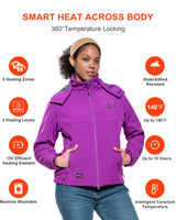 Women's Soft Shell Heated Jacket Detachable Hood With 12V Battery Pack