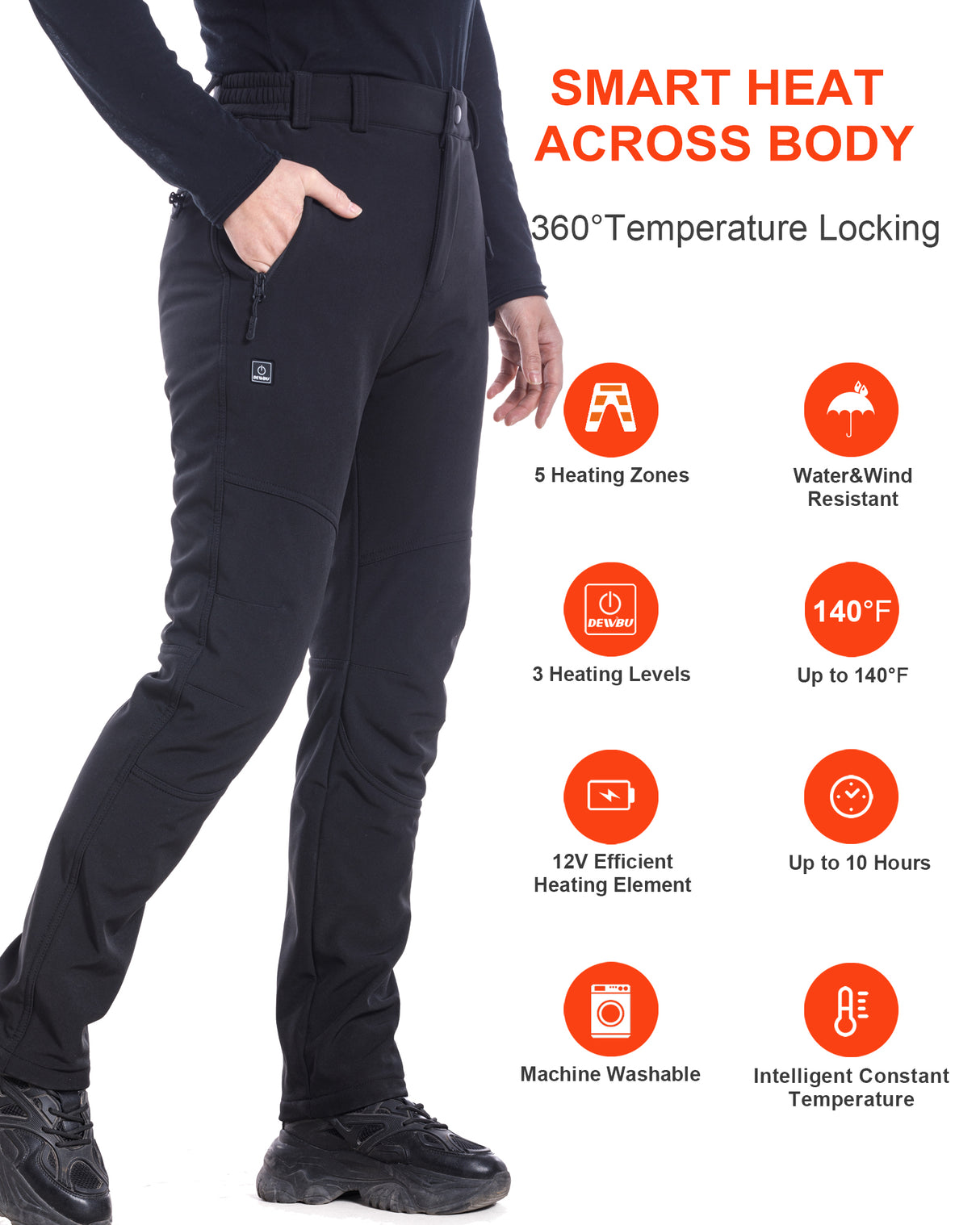 DEWBU® Men's Soft Shell Heated Pants with 12V Battery Pack Fleece Lined -  Black Camo