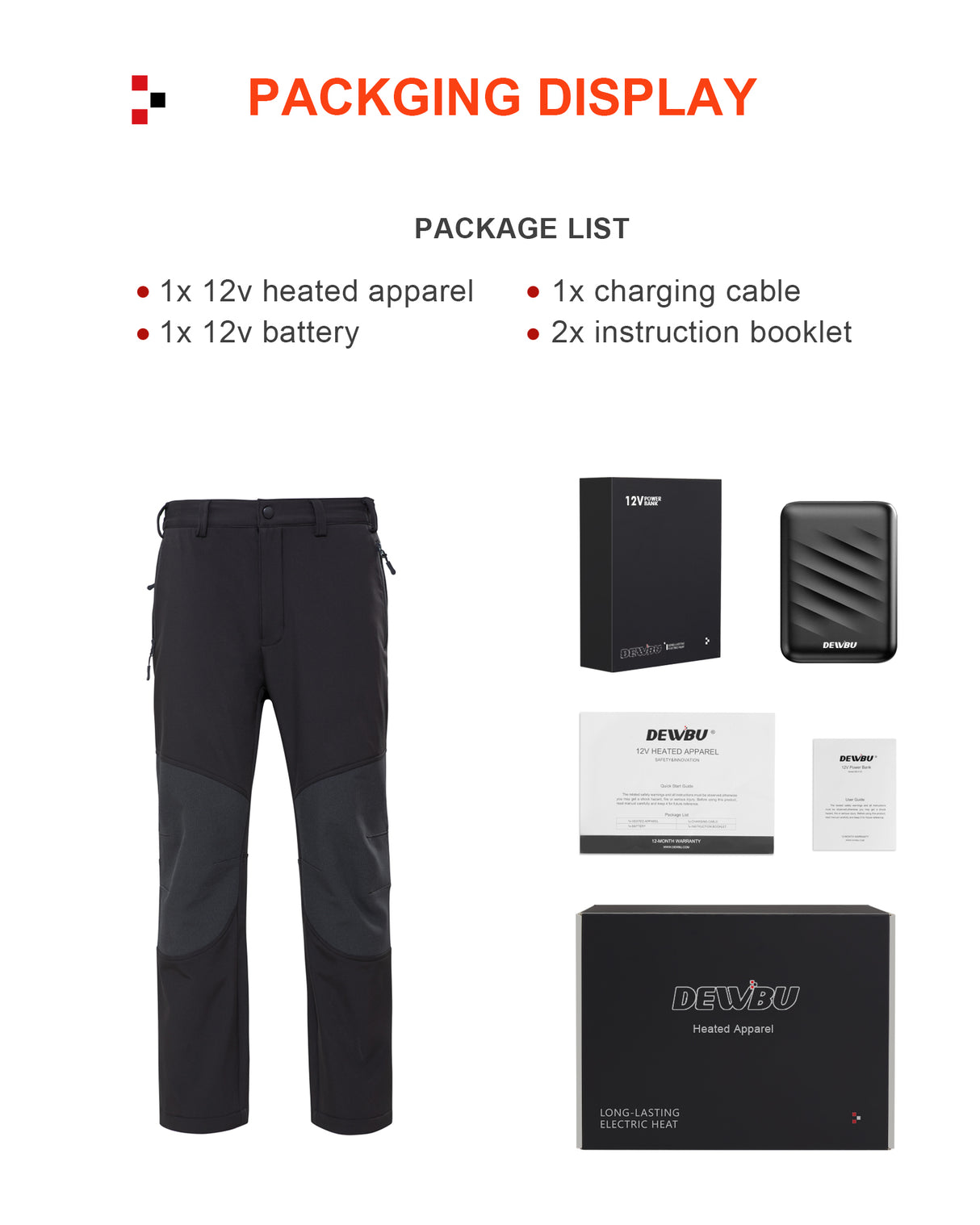 Men's Soft Shell  Heated Pants with 12V Battery Pack Fleece Lined