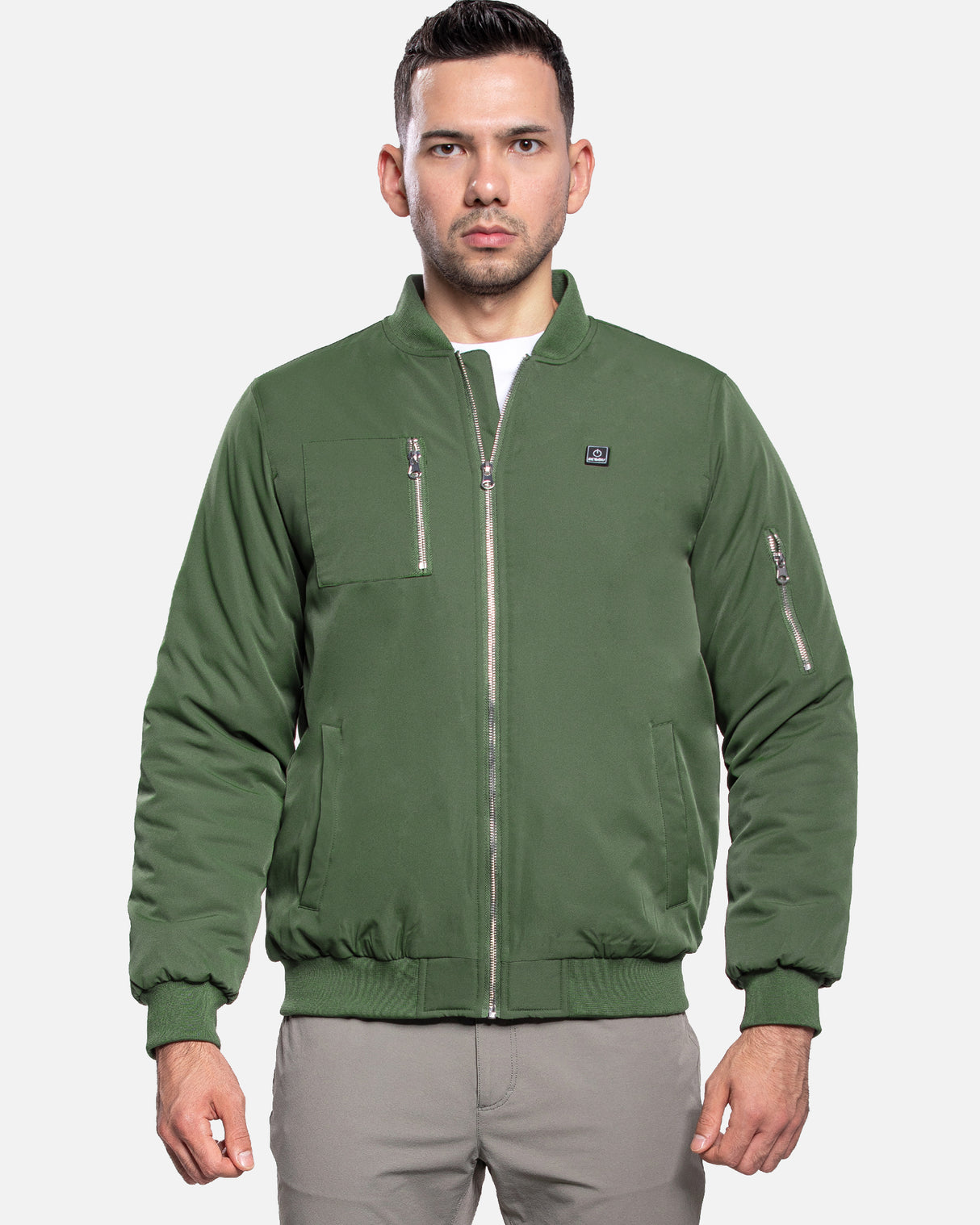 Men's Heated Bomber Padded Jacket with 12V Battery Pack -Olive Green