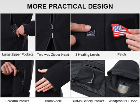 Women's Polar Fleece Heated Jacket With 12V Battery Pack - Black