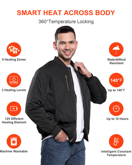 Men's Heated Bomber Padded Jacket with 12V Battery Pack