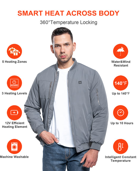Men's Heated Bomber Padded Jacket with 12V Battery Pack