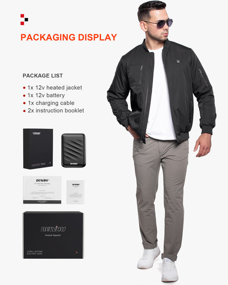Men's Heated Bomber Padded Jacket with 12V Battery Pack