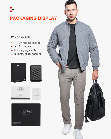 Men's Heated Bomber Padded Jacket with 12V Battery Pack
