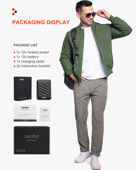 Men's Heated Bomber Padded Jacket with 12V Battery Pack