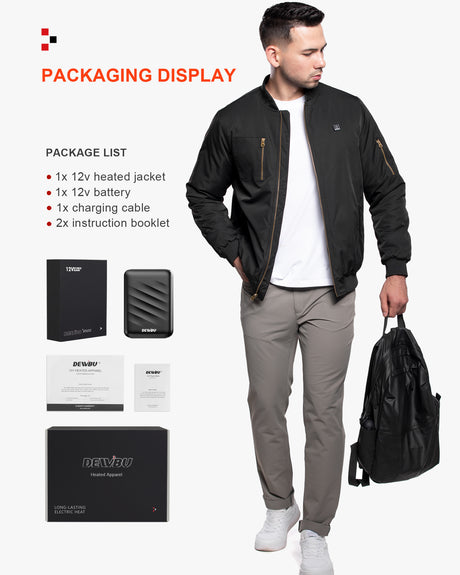 Men's Heated Bomber Padded Jacket with 12V Battery Pack