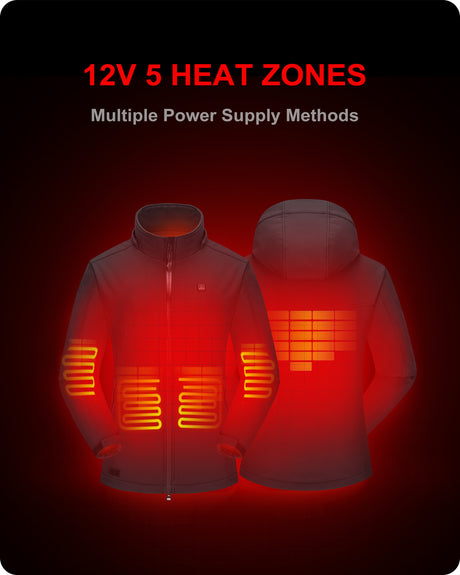 Women's Soft Shell Heated Jacket Detachable Hood With 12V Battery Pack