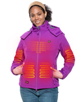 Women's Heated Jacket Detachable Hood With 12V Battery Pack - Purple