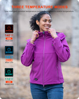 Women's Soft Shell Heated Jacket Detachable Hood With 12V Battery Pack