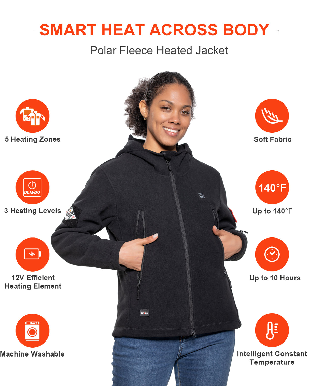Women's Polar Fleece Heated Jacket With 12V Battery Pack - Black