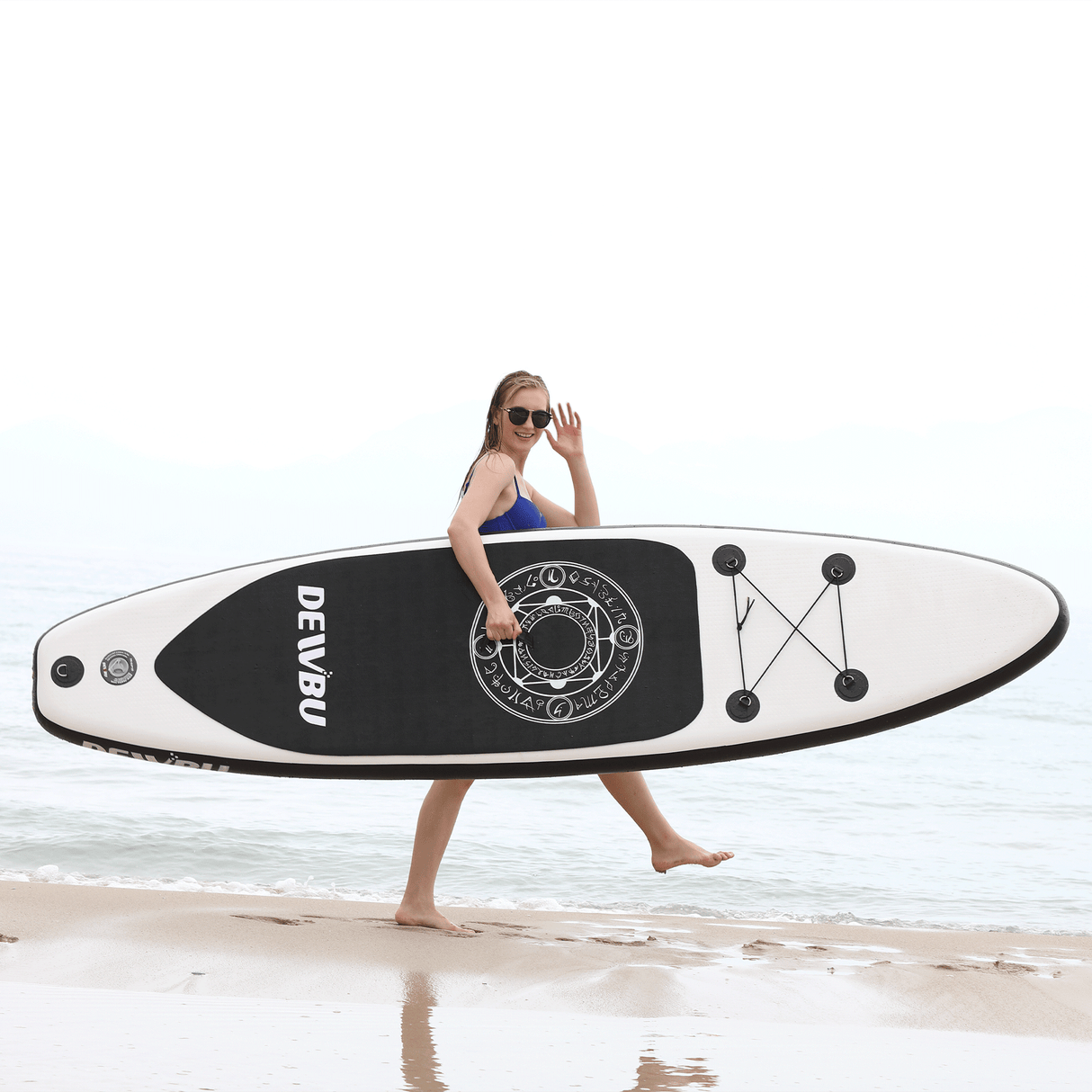 DEWBU Inflatable Stand Up Paddle Board with Paddle Surfboards-White/Black