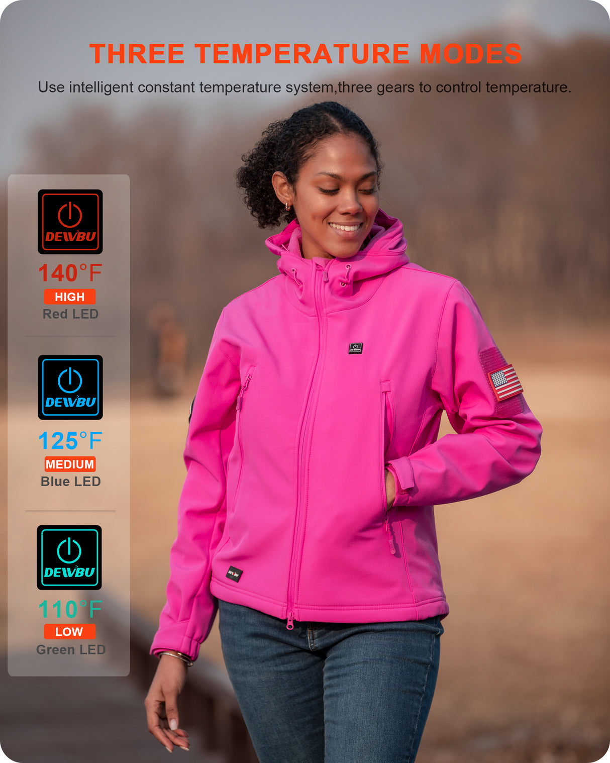 Women's Soft Shell Heated Jacket With 12V Battery Pack - Rose Red