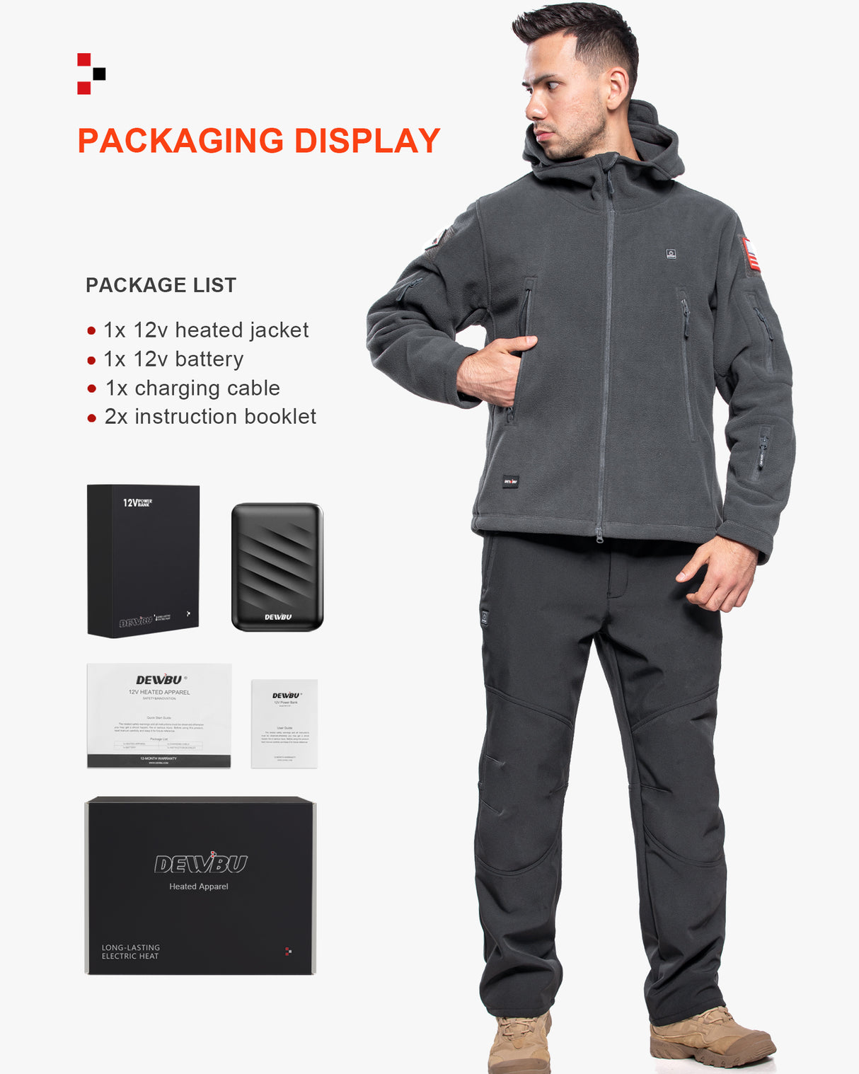Men's Polar Fleece Heated Jacket With 12V Battery Pack - Grey
