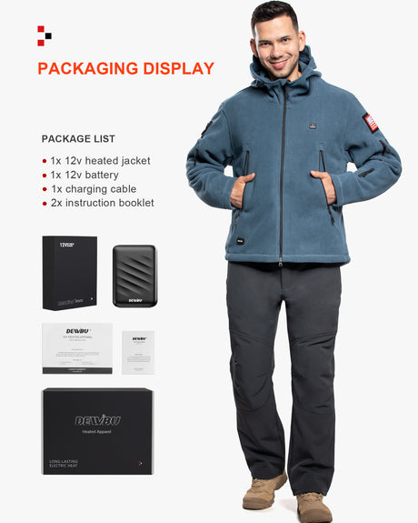 Men's Polar Fleece Heated Jacket With 12V Battery Pack