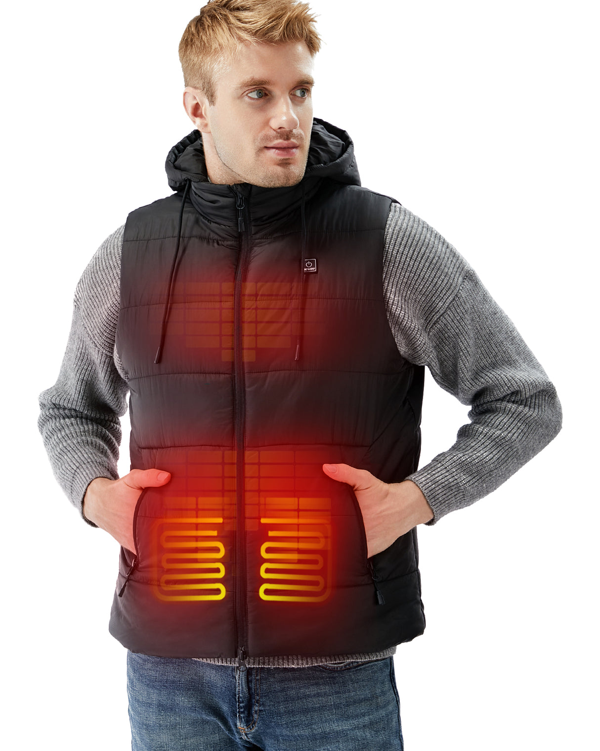 Men's Heated Vest Detachable Hood With 12V Battery Pack - Black