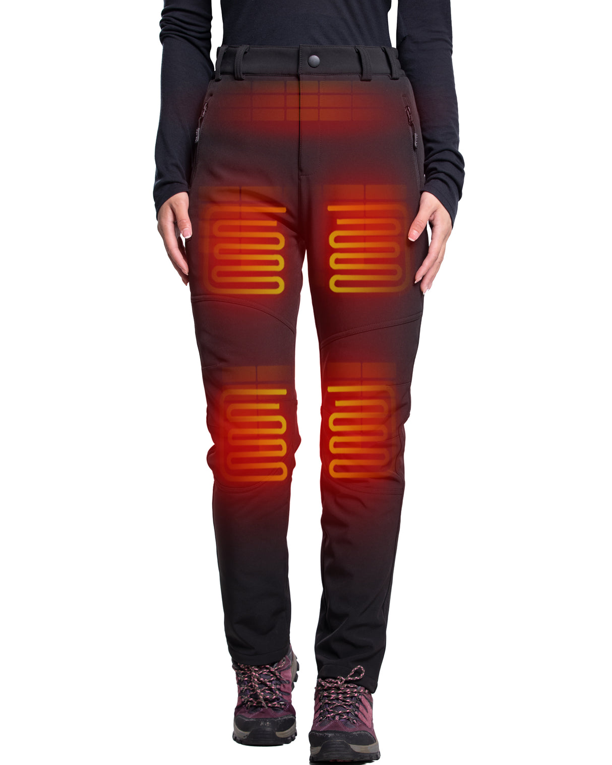 Women's Soft Shell  Heated Pants with 12V Battery Pack Fleece Lined - Black