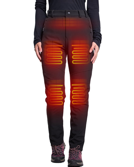 Women's Soft Shell  Heated Pants with 12V Battery Pack Fleece Lined - Black