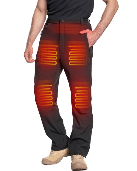 Men's Soft Shell  Heated Pants with 12V Battery Pack Fleece Lined - Pure Black